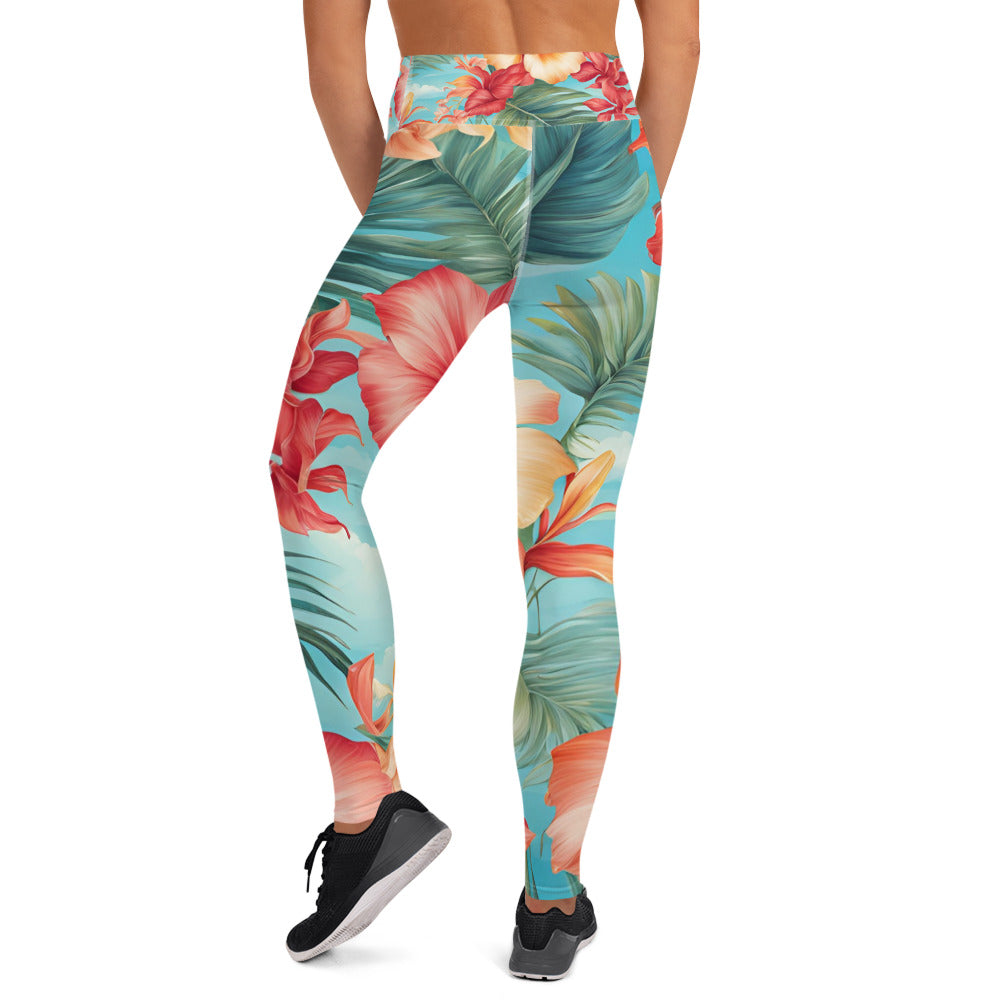 Beach Floral Pattern Yoga Leggings