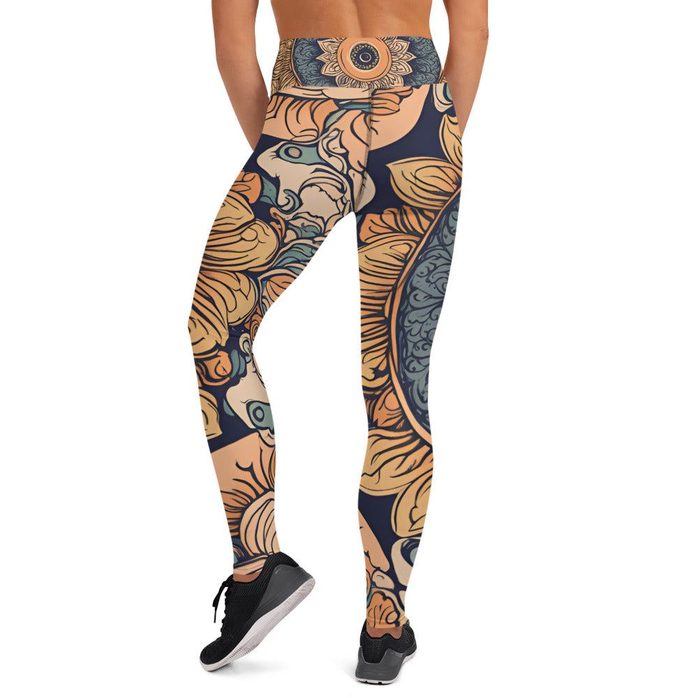 Oriental Lotus Flower Yoga Leggings