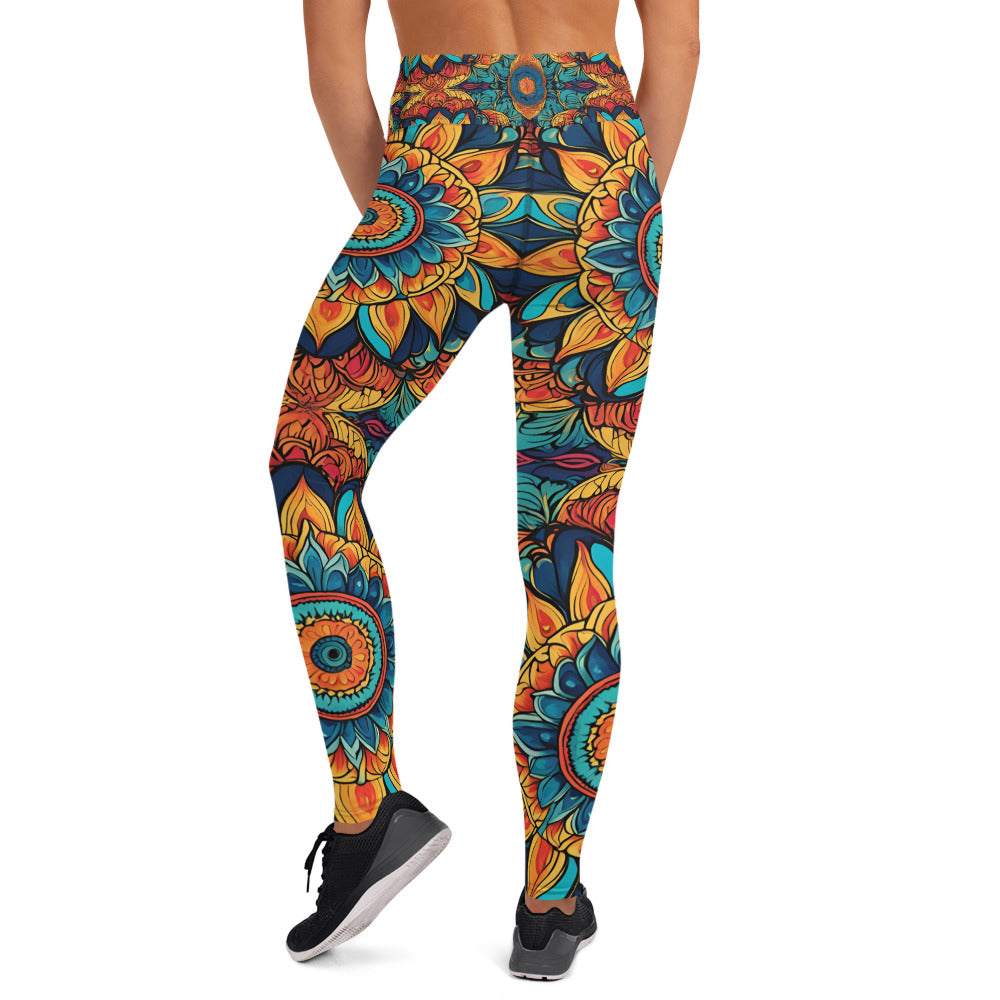 Vibrant Colored Lotus Flower Yoga Leggings