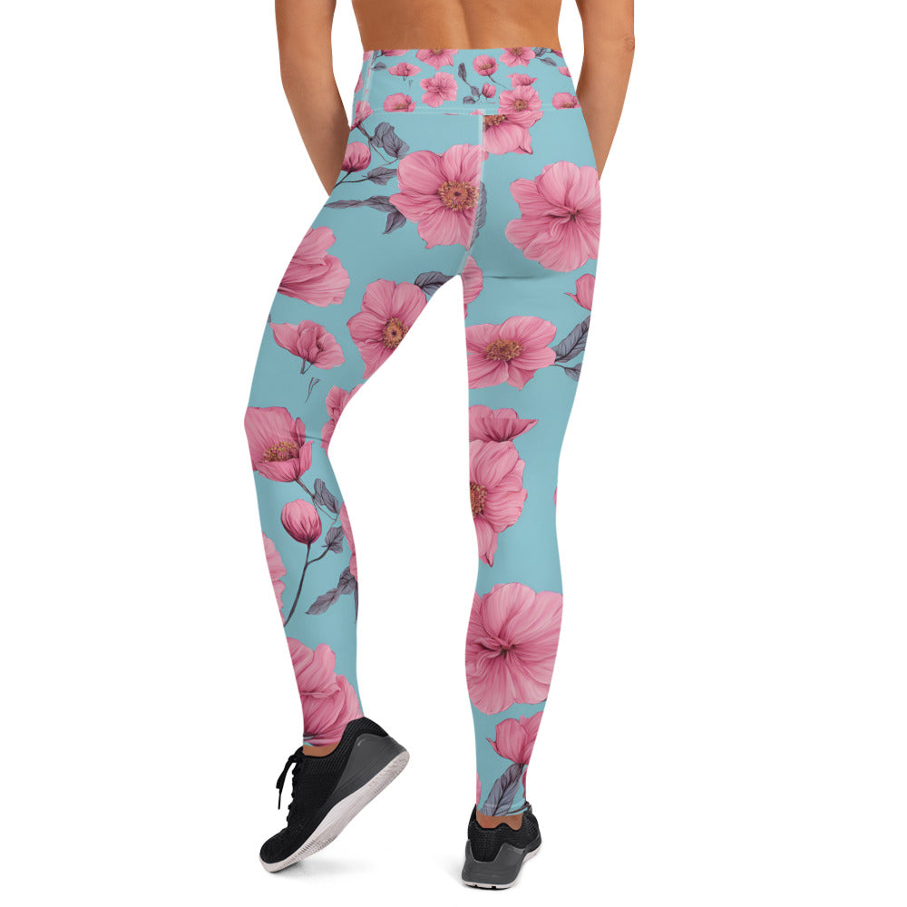 Pink Flower Yoga Leggings