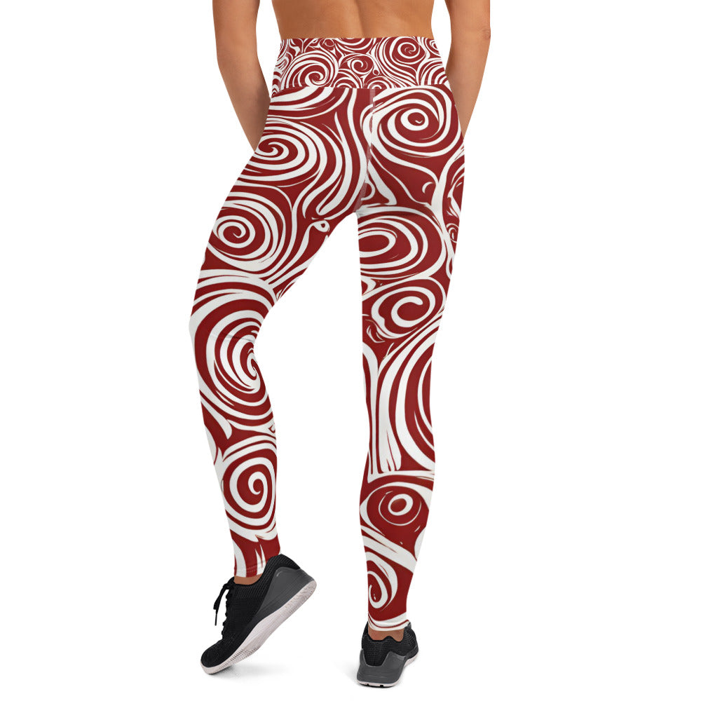 Red and White Swirl Yoga Leggings