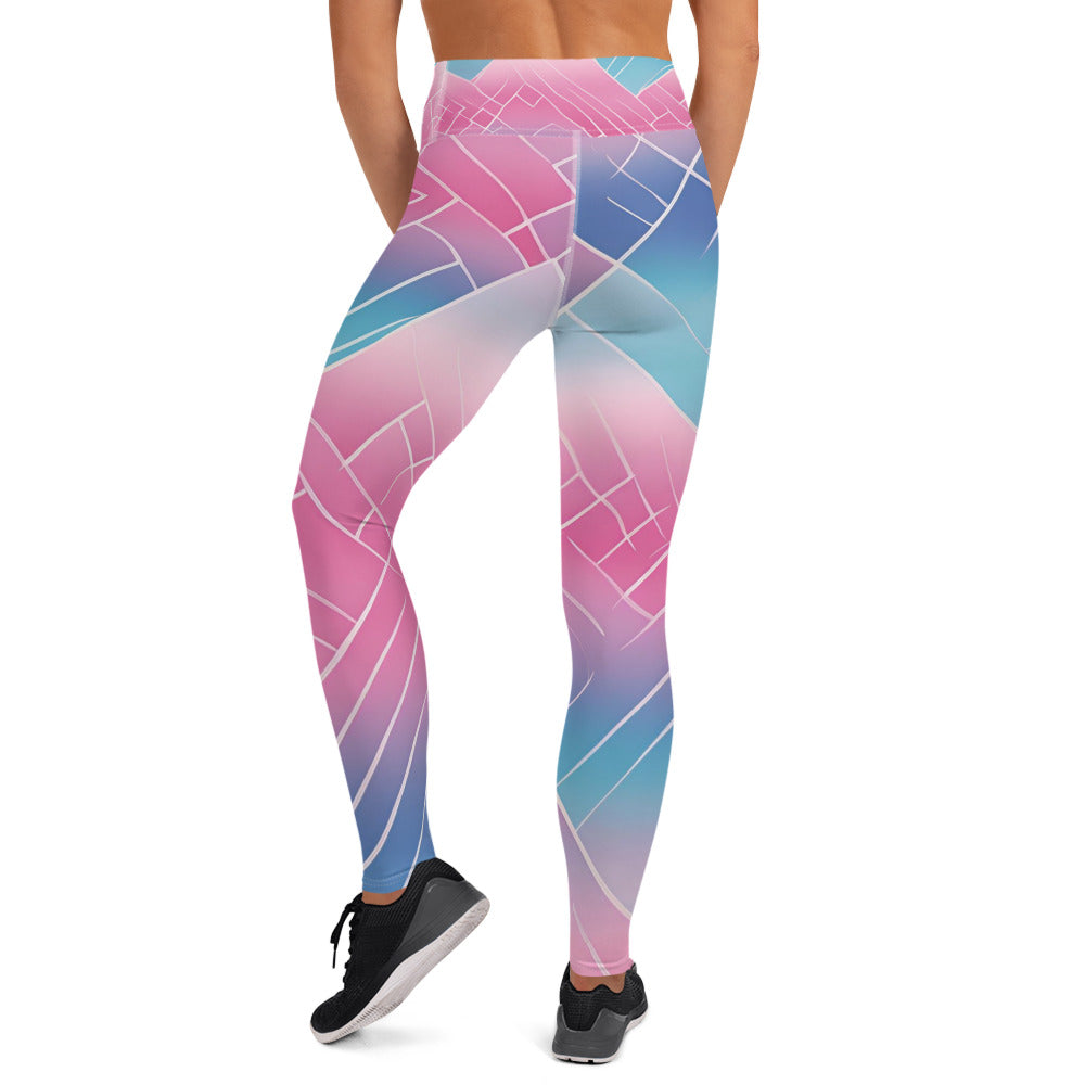 Pink and Blue Broken Glass Yoga Leggings