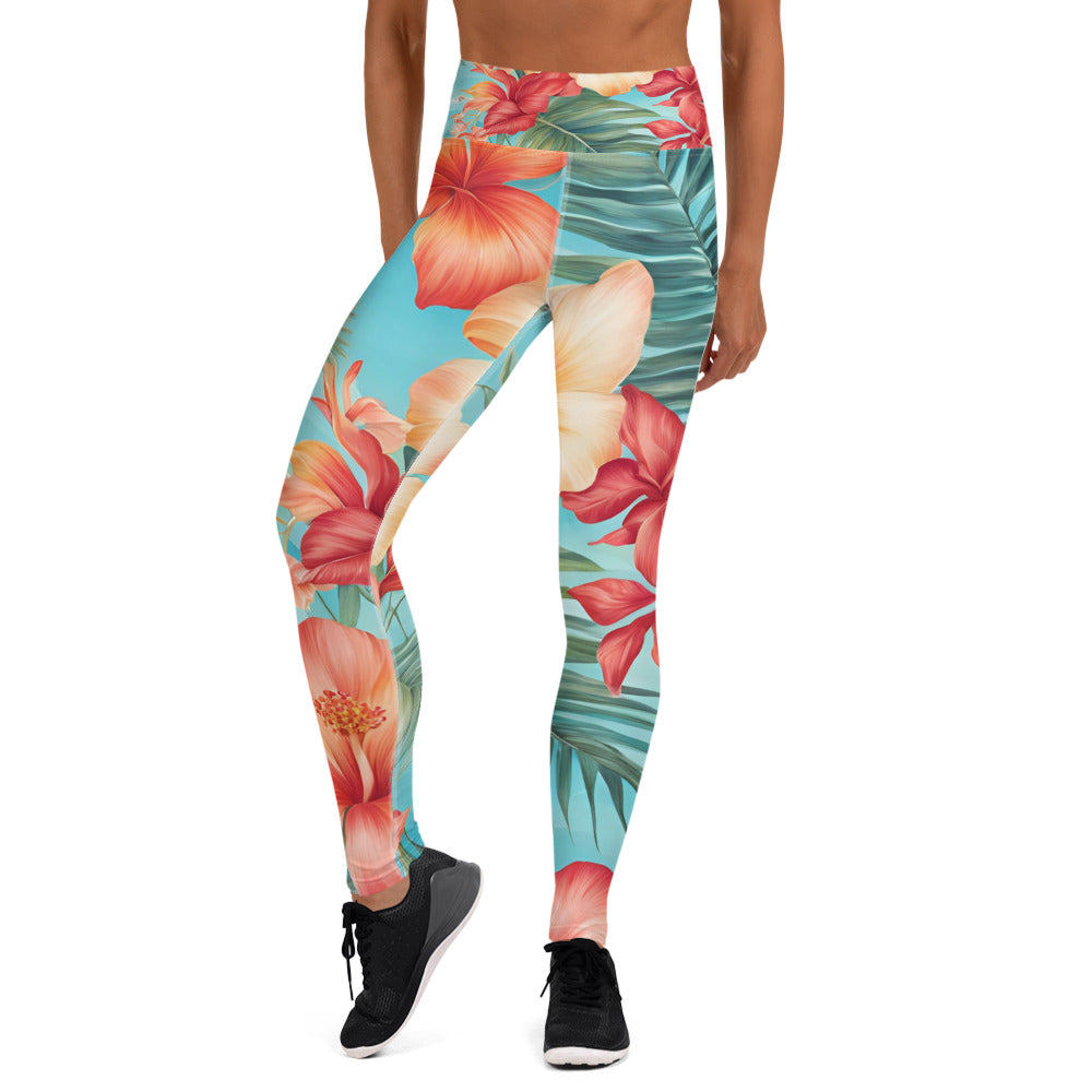 Beach Floral Pattern Yoga Leggings