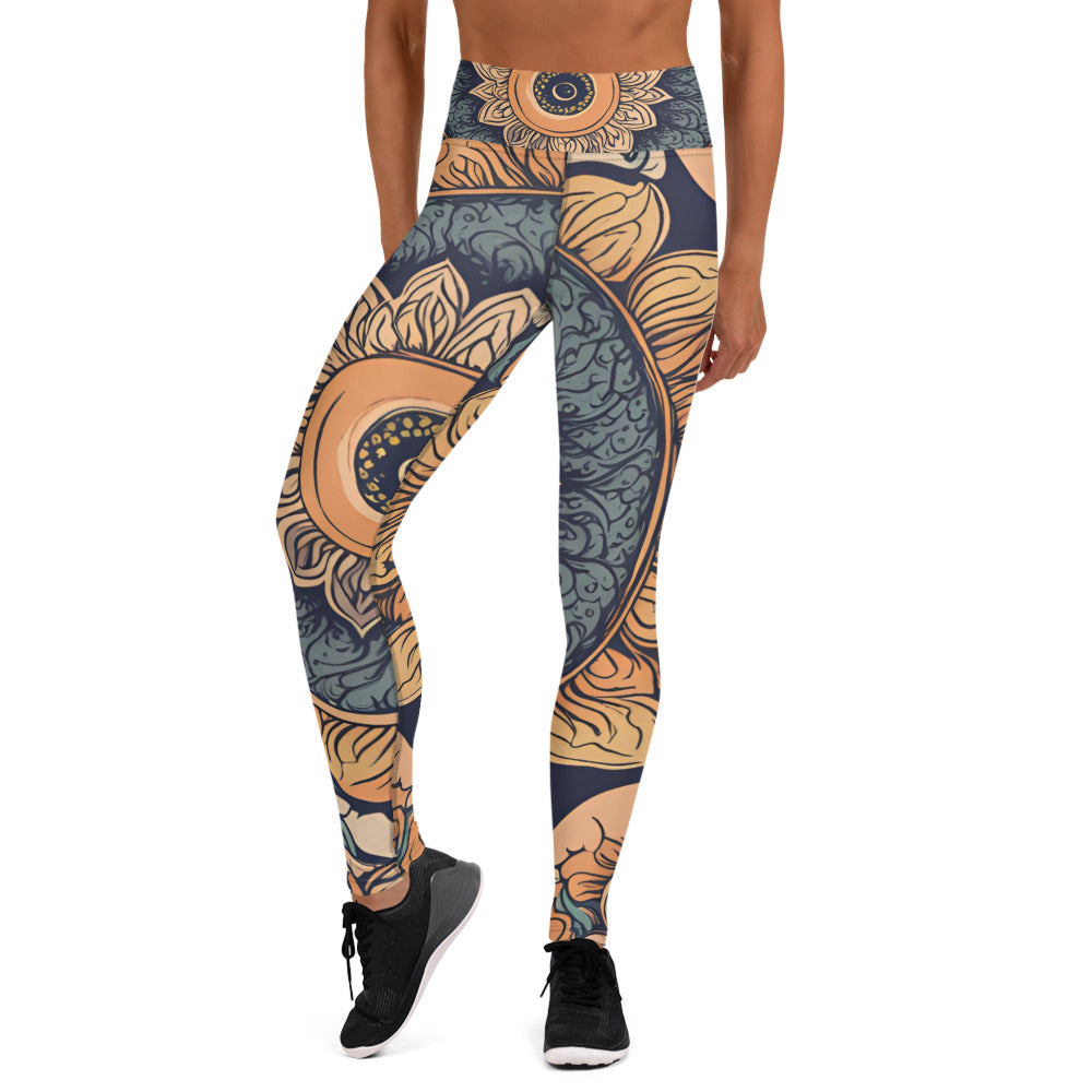 Oriental Lotus Flower Yoga Leggings