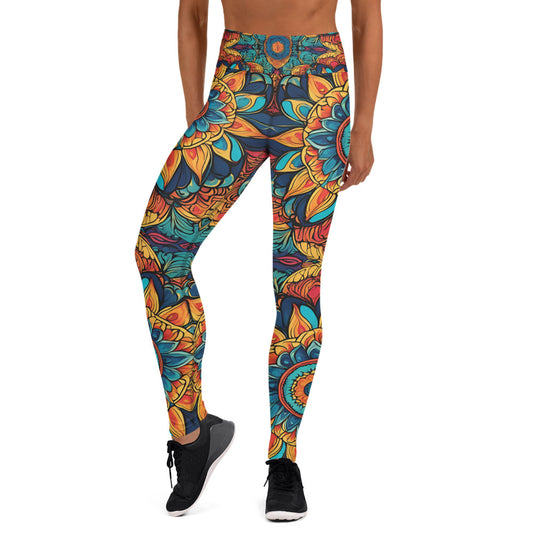 Vibrant Colored Lotus Flower Yoga Leggings