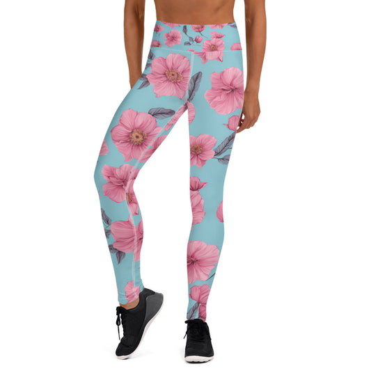 Pink Flower Yoga Leggings