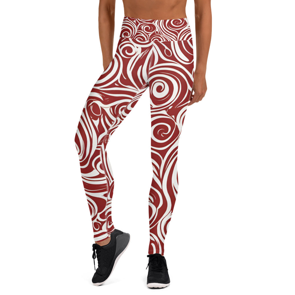 Red and White Swirl Yoga Leggings