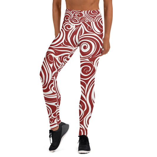 Red and White Swirl Yoga Leggings