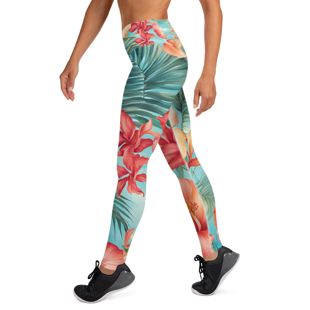 Beach Floral Pattern Yoga Leggings