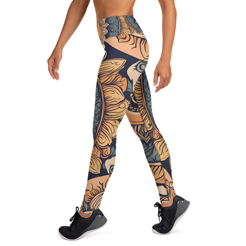 Oriental Lotus Flower Yoga Leggings