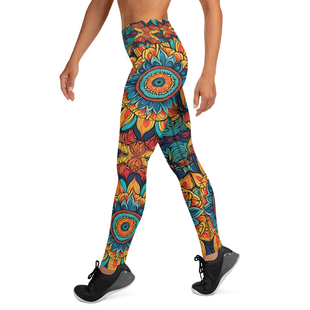 Vibrant Colored Lotus Flower Yoga Leggings