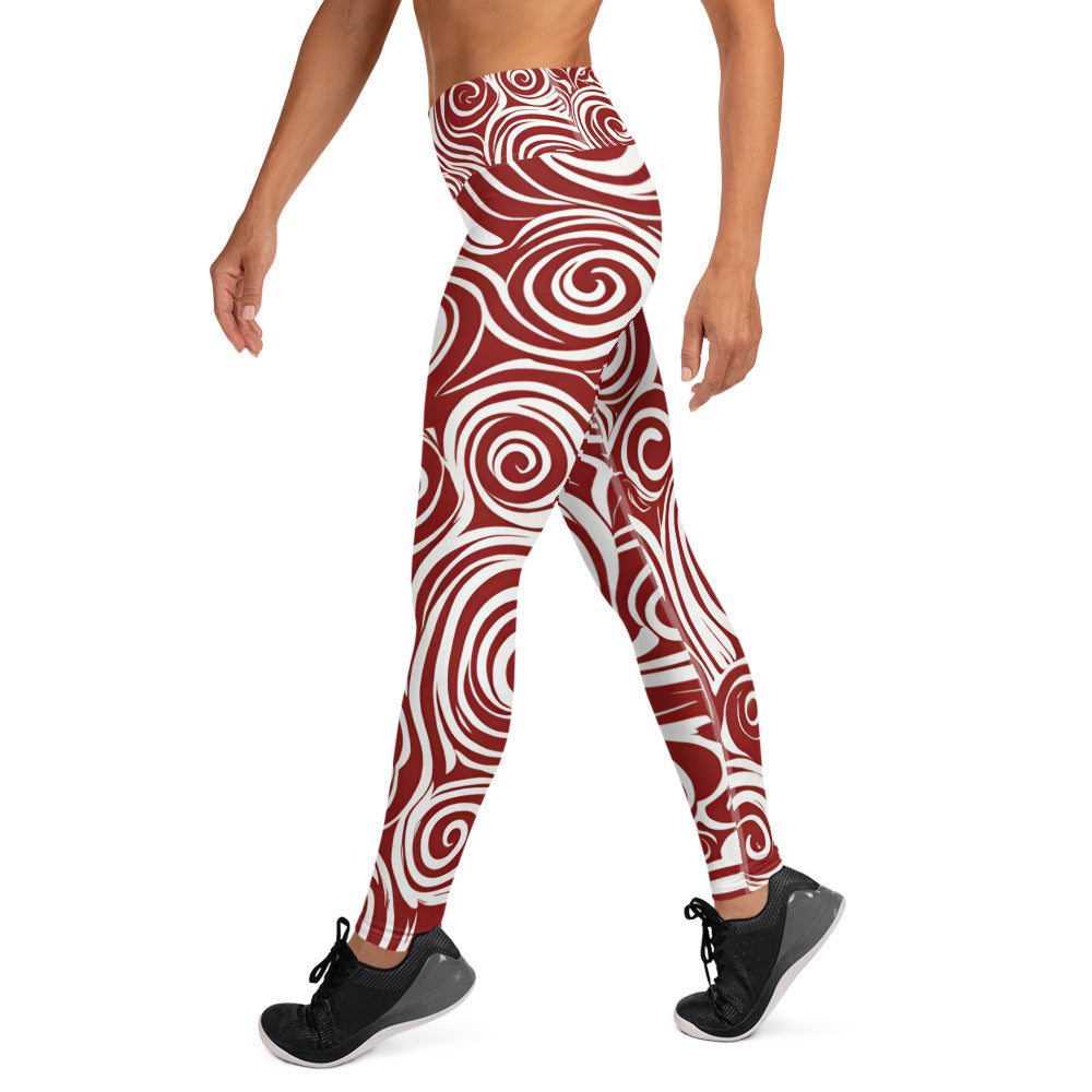 Red and White Swirl Yoga Leggings