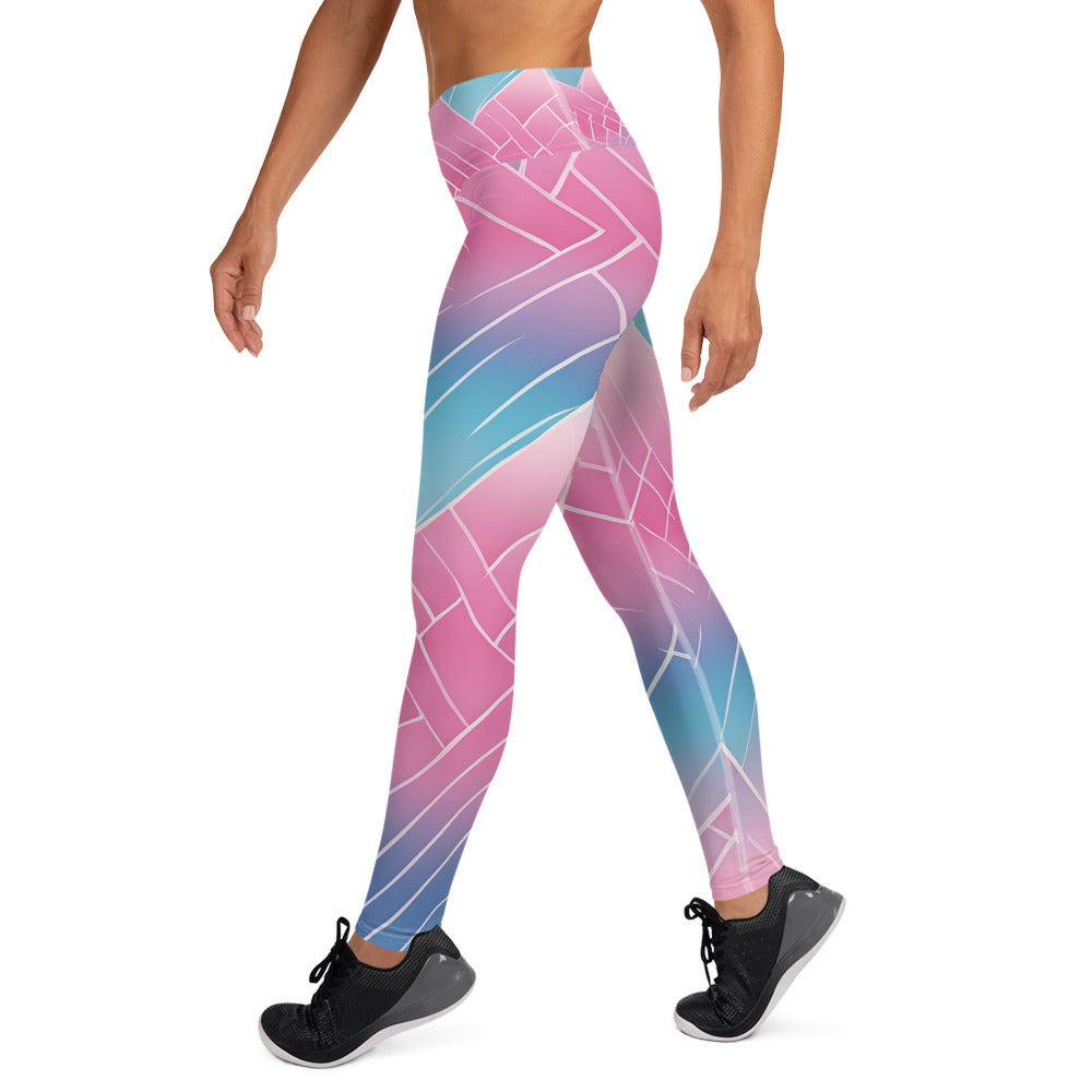 Pink and Blue Broken Glass Yoga Leggings