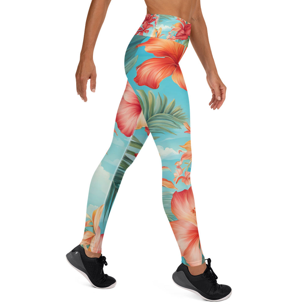 Beach Floral Pattern Yoga Leggings