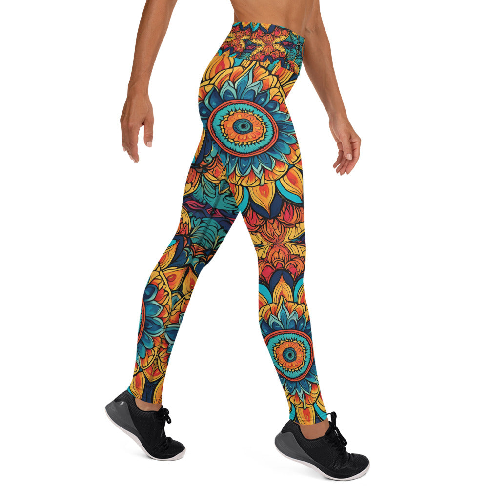 Vibrant Colored Lotus Flower Yoga Leggings