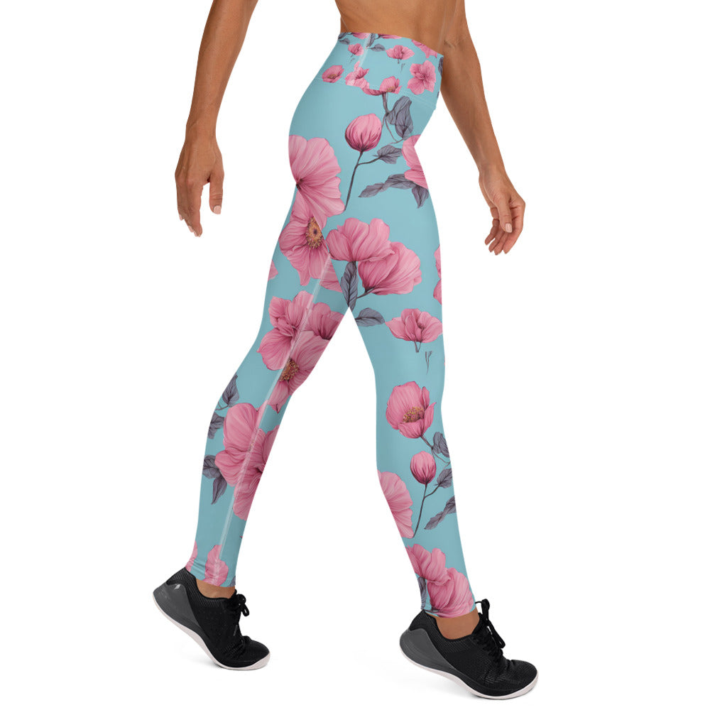 Pink Flower Yoga Leggings