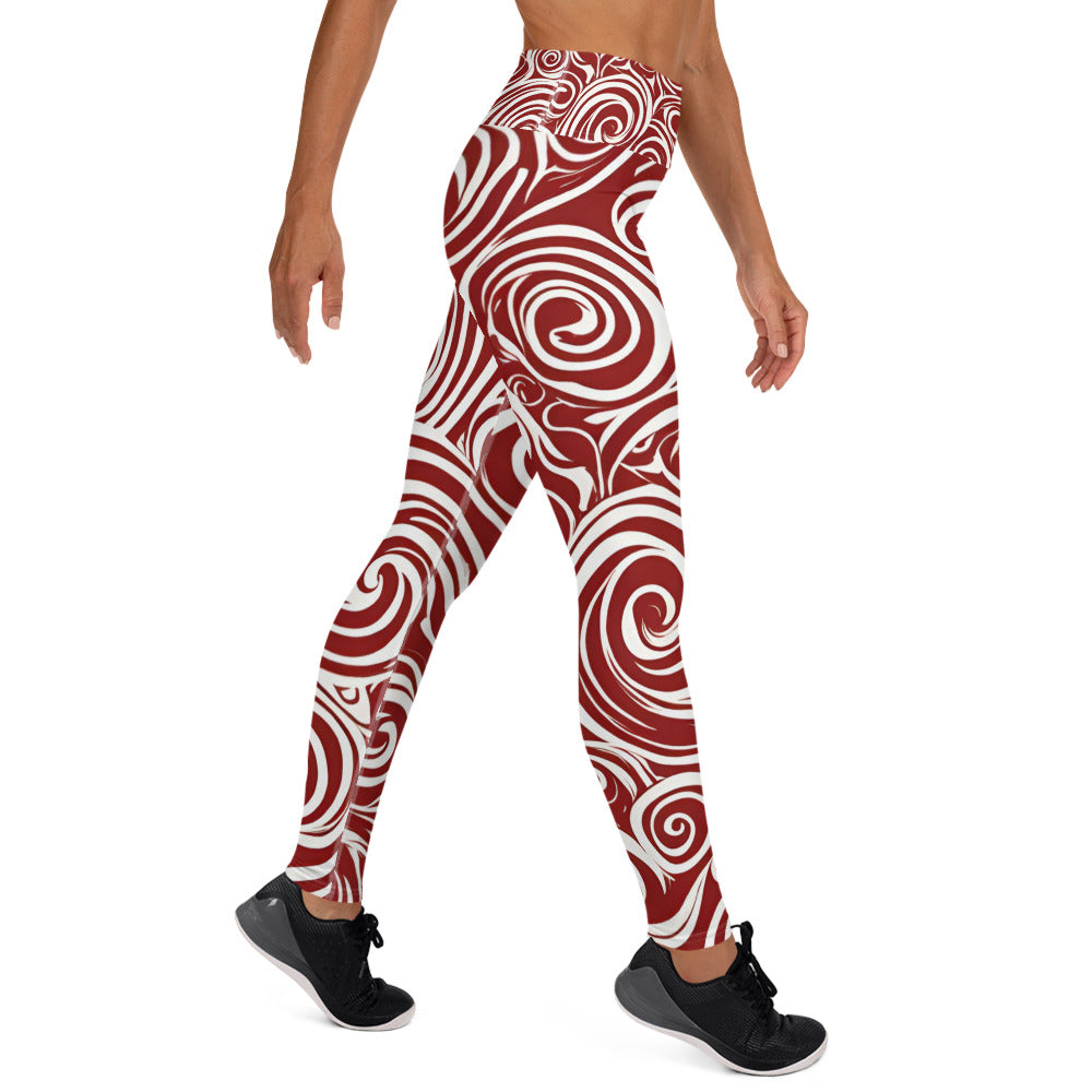 Red and White Swirl Yoga Leggings