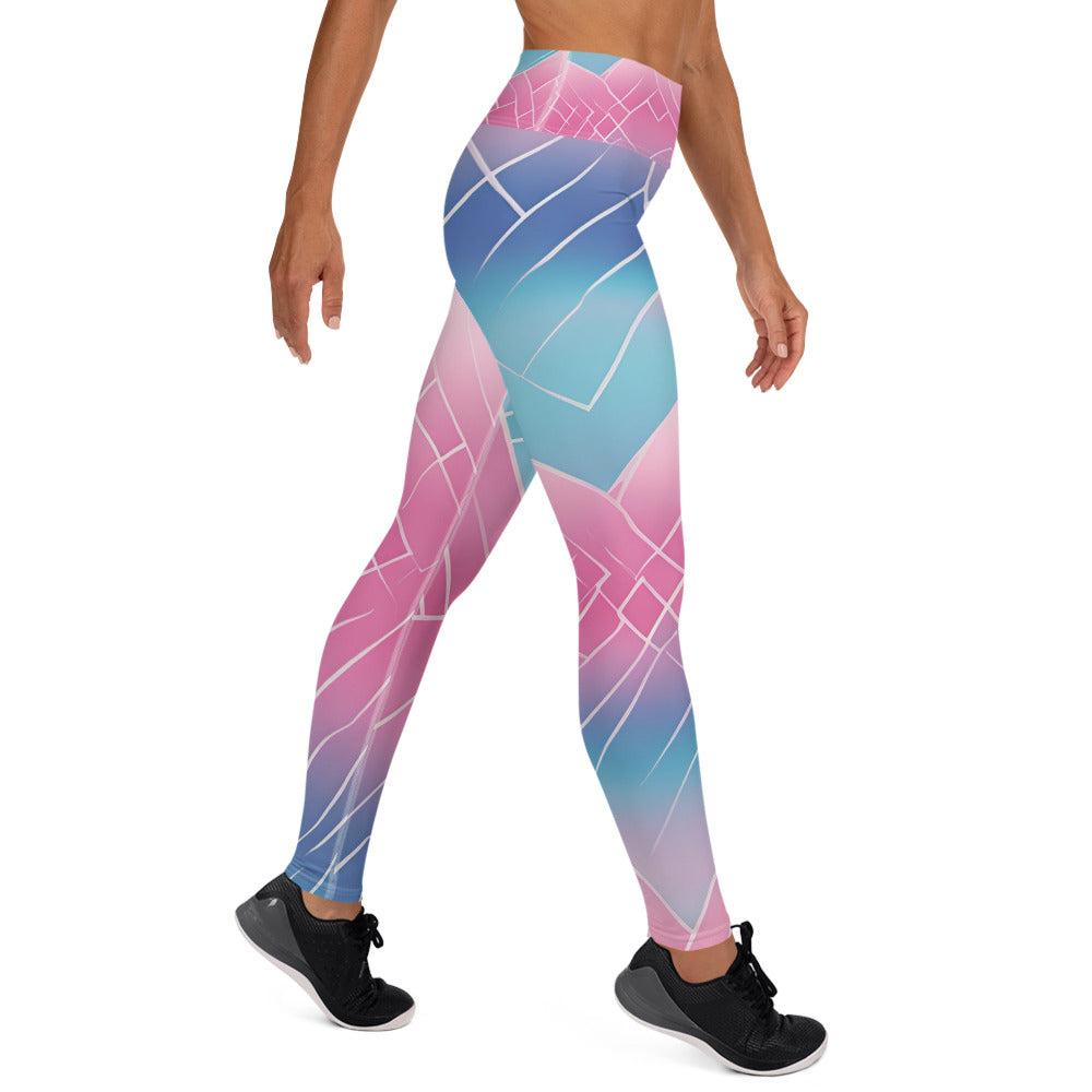 Pink and Blue Broken Glass Yoga Leggings